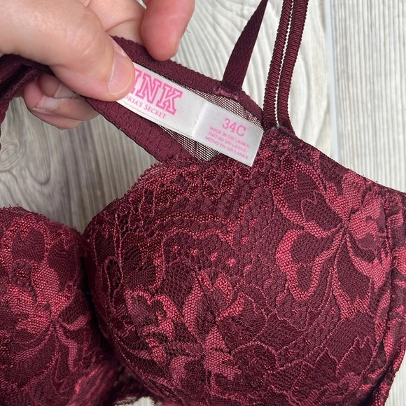 Woman’s Pink by Victoria’s Secret push-up bra maroon lace 34C - Picture 2 of 5